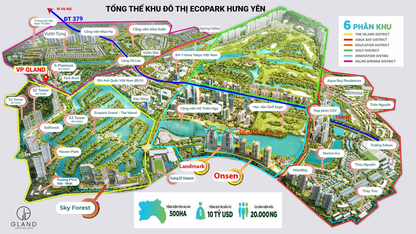 Bản đồ Ecopark và thông tin hướng dẫn di chuyển nội khu đô thị