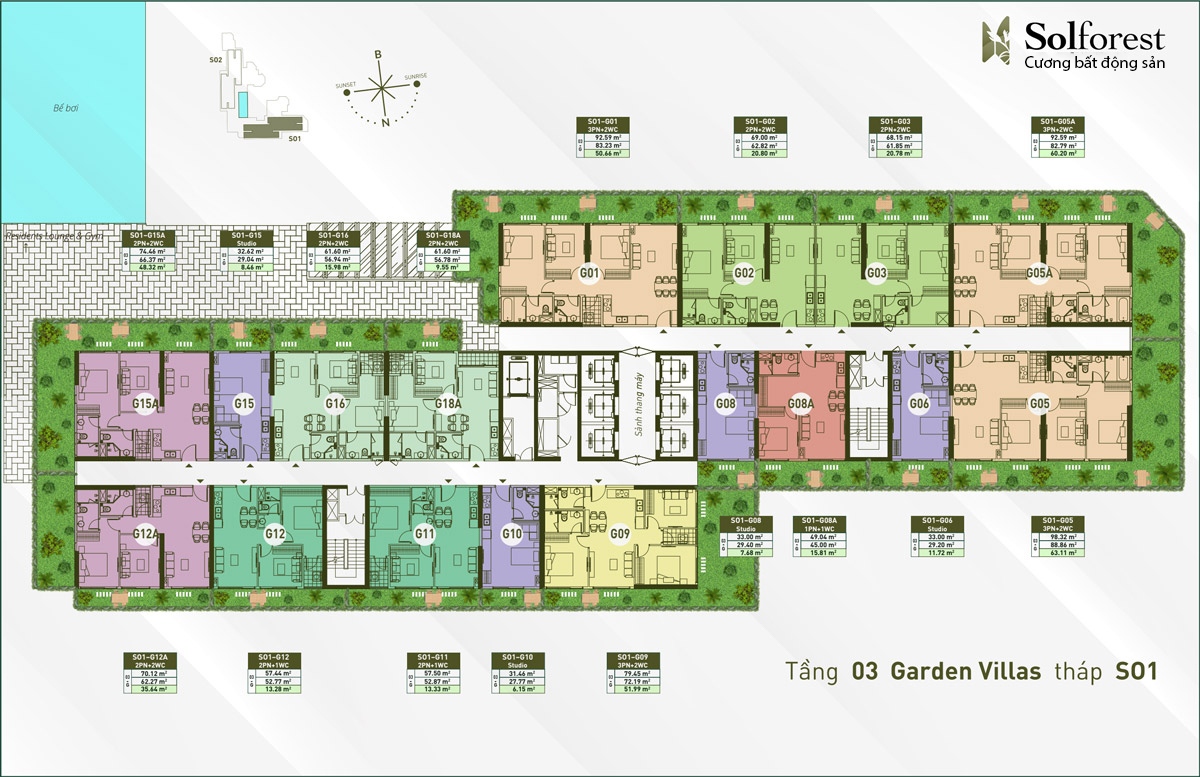 Mặt bằng thiết kế căn hộ Sân Vườn Sol Forest Ecopark - Tòa SO1